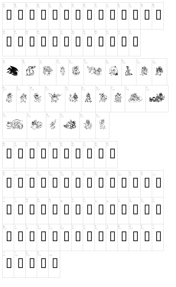Lisa's Dragons font map